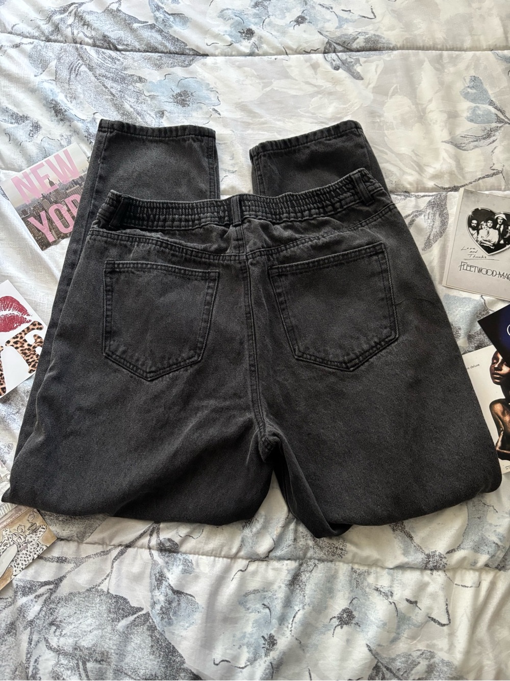 Forever 21 • High-Rise Washed Black Denim Jogger Jeans